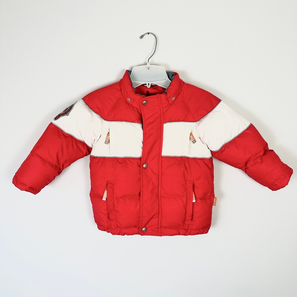 NELS Kids Red‎ White Puffer Down Feather Winter Ski Jacket 2T Outdoor Snowy
